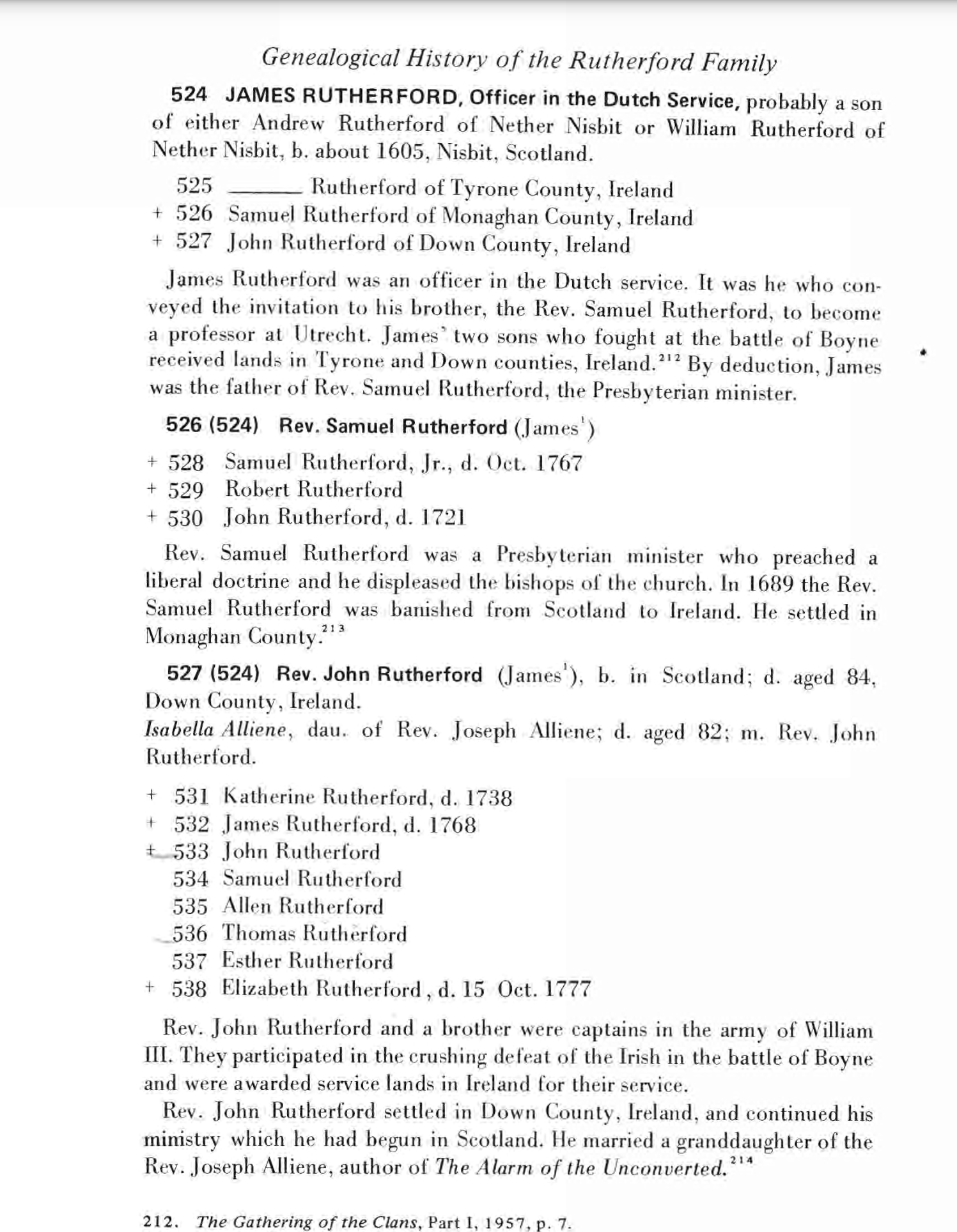 Generations of James Rutherford from William Kenneth Rutherford's genealogical history