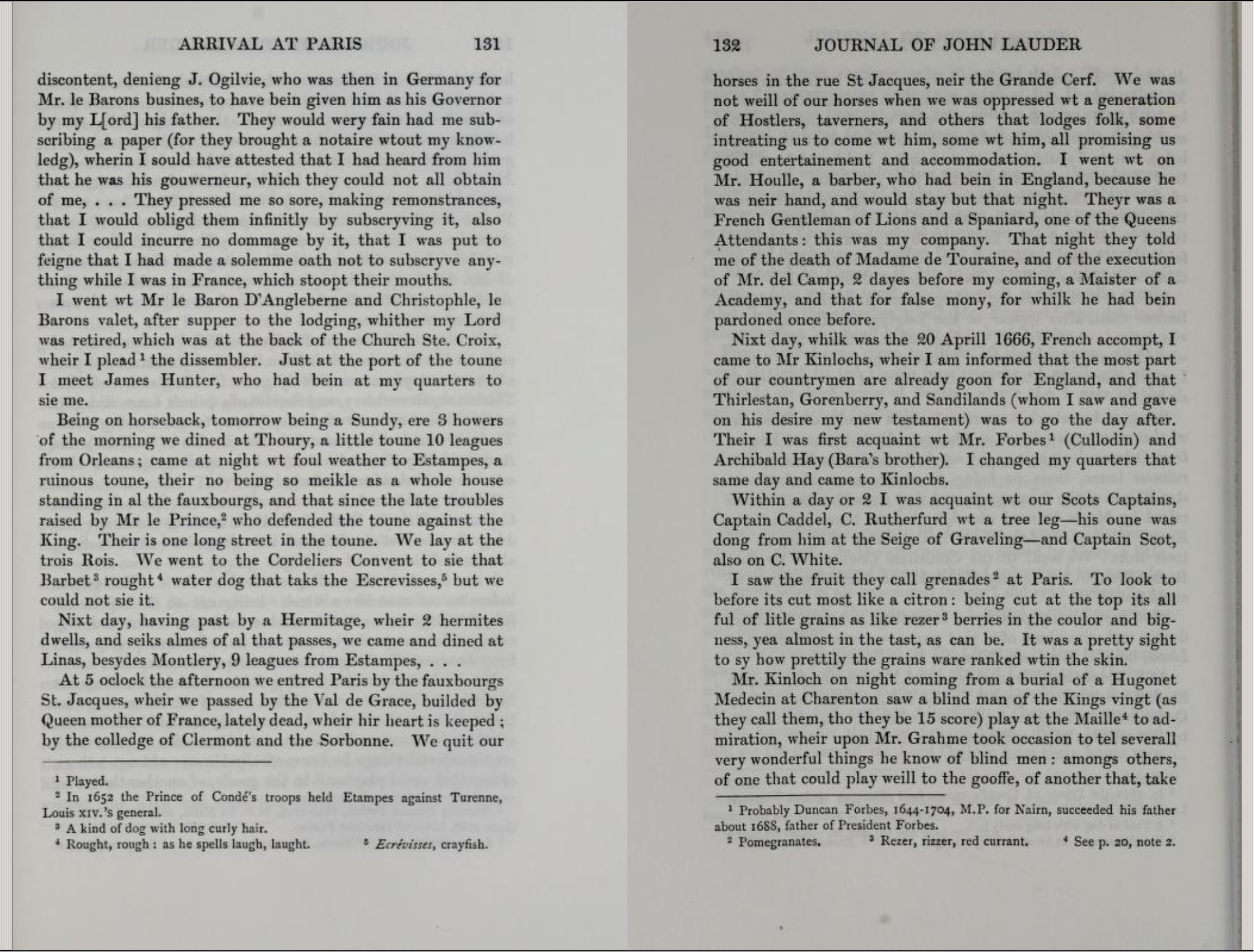 Excerpt from the Journal of Sir John Lauder, 20 April 1666