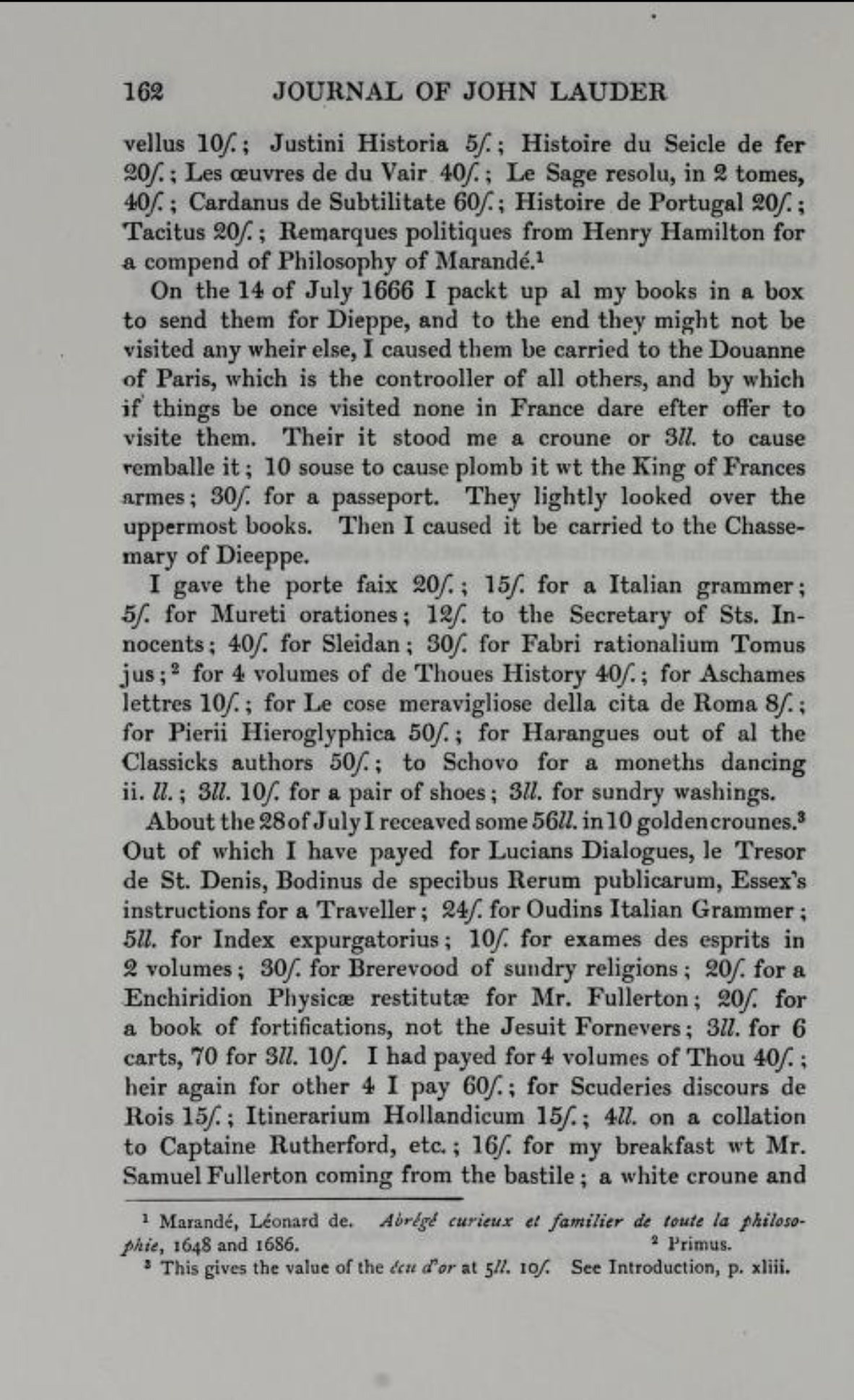Excerpt from the Journal of Sir John Lauder, 28 July 1666